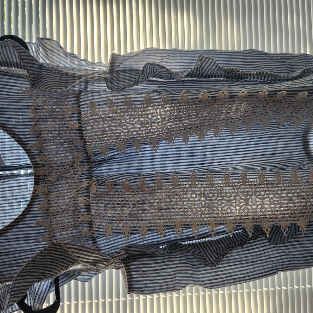 Chicwish Blue and White Asymmetrical Ruffled Sleeveless Blouse